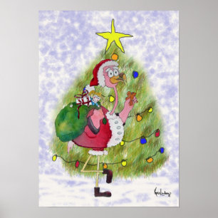 Roze Flamingo Whimsical Merry kerstPoster Poster