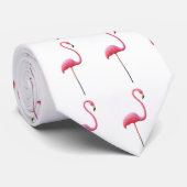 Roze Flamingo White Stropdas (Opgerold)
