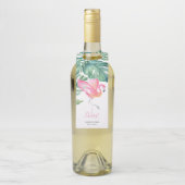 Roze Flamingo Wijn Cadeaublaadjes Flessenhanger (Op fles)