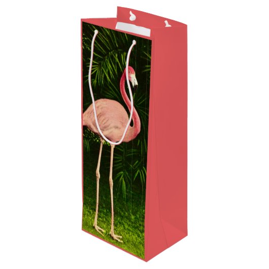 Roze Flamingo Wijn Gift Bag Cadeautas (Achterkant Gekanteld)