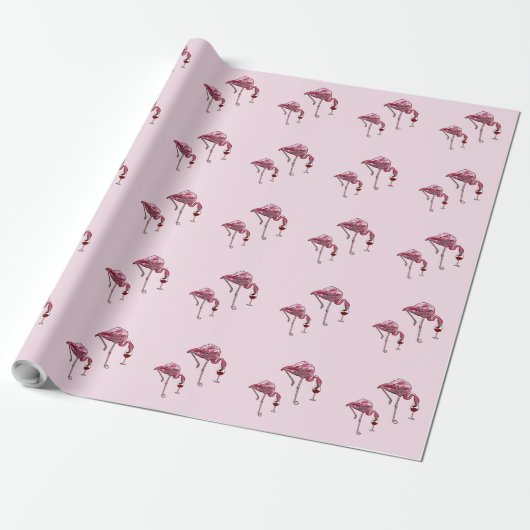 Roze Flamingo Wijndrinker Grappig Patroon Cadeaupapier (Uitgerold)