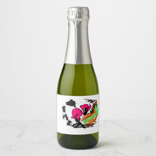 Roze flamingo WILDONE Sparkling Wijnetiket (Voorkant)