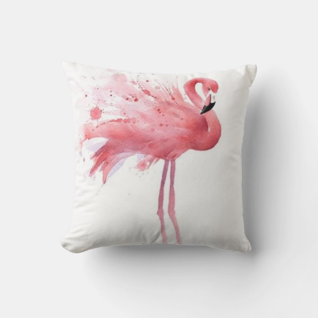 Roze Flamingo -Wit Kussen (Voorkant)