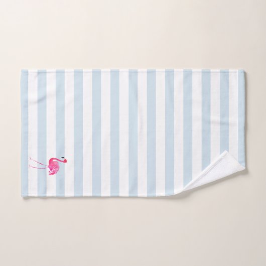 Roze Flamingo Witte & Blauwe Strepen Bad Handdoek (Handdoek)