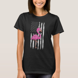 Roze Flamingo Women Girl Flamingo American Flag T-shirt