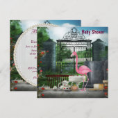 Roze Flamingo Wonderland Tea Party Baby shower Kaart (Voorkant / Achterkant)