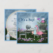 Roze Flamingo Wonderland Tea Party Boy Baby shower Kaart (Voorkant / Achterkant)