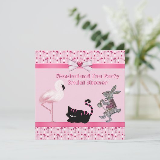 Roze Flamingo Wonderland Tea Party Vrijgezellenfee Kaart (Staand voorkant)