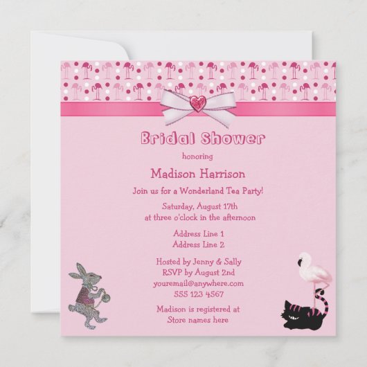 Roze Flamingo Wonderland Tea Party Vrijgezellenfee Kaart (Achterkant)