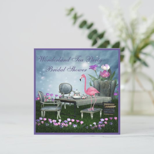 Roze Flamingo Wonderland Tea Party Vrijgezellenfee Kaart (Staand voorkant)