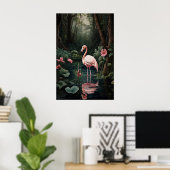 Roze Flamingo Woud Rivier Druk, Tropisch Poster (Thuiskantoor)