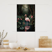Roze Flamingo Woud Rivier Druk, Tropisch Poster (Keuken)