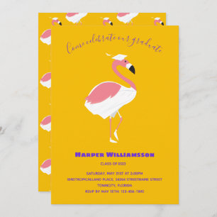 Roze Flamingo Yellow Animal Afstuderen Kaart