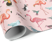 Roze flamingo zee vogels tropisch cadeaupapier (Rol Hoek)