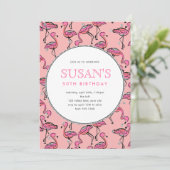 Roze Flamingo Zilveren Glitter Verjaardagsfeestje Kaart (Staand voorkant)