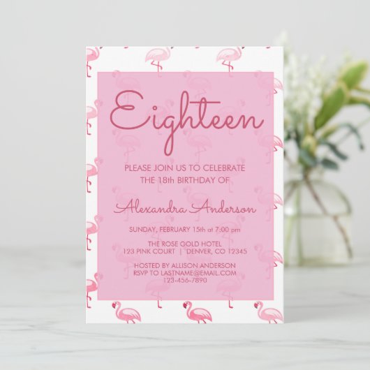 Roze Flamingo Zomer 18e Verjaardagsfeest Kaart (Staand voorkant)