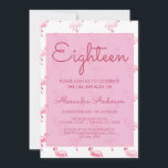 Roze Flamingo Zomer 18e Verjaardagsfeest Kaart<br><div class="desc">Roze Flamingo Tropische Zomer Achttiende Verjaardag Uitnodiging voor een 18e verjaardagsfeest. Deze uitnodiging is perfect voor een Fun Pink Flamingo Girly die achttien (18) verjaardagsfeestje wordt. Neem contact op met de ontwerper voor aangepaste overeenkomende items.</div>