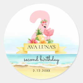 Roze Flamingo Zomer 2e Verjaardag Ronde Sticker