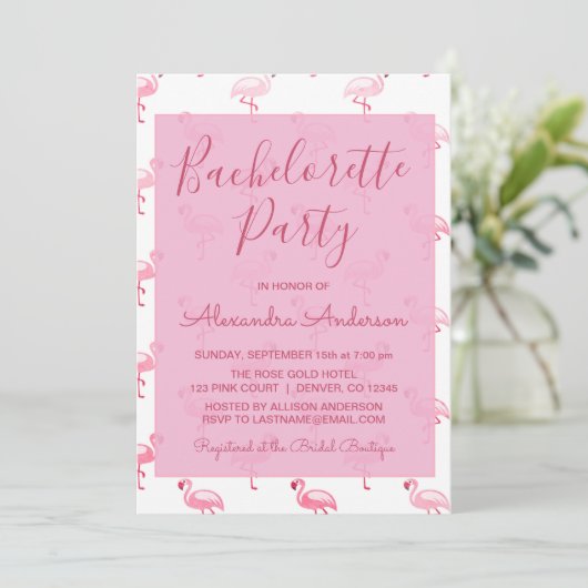 Roze Flamingo Zomer Bachelorette Party Kaart (Staand voorkant)