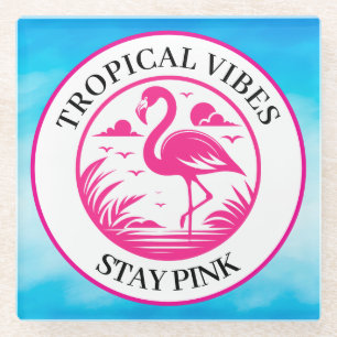 Roze Flamingo Zomer Cirkel Ontwerp-68730 Glazen Onderzetter
