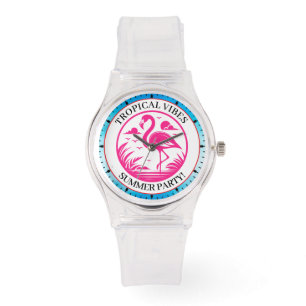 Roze Flamingo Zomer Cirkel Ontwerp-68730 Horloge