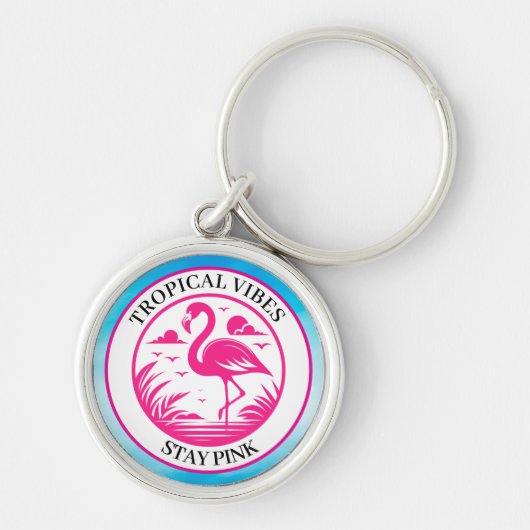 Roze Flamingo Zomer Cirkel Ontwerp-68730 Sleutelhanger (Voorkant)