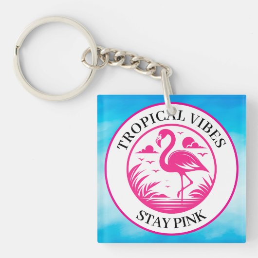 Roze Flamingo Zomer Cirkel Ontwerp-68730 Sleutelhanger (Voorkant)