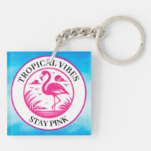 Roze Flamingo Zomer Cirkel Ontwerp-68730 Sleutelhanger (Achterkant)
