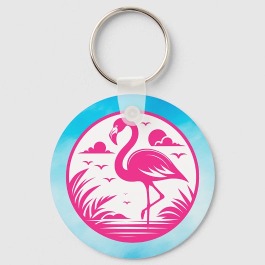Roze Flamingo Zomer Cirkel Ontwerp-68730 Sleutelhanger (Voorkant)