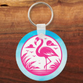 Roze Flamingo Zomer Cirkel Ontwerp-68730 Sleutelhanger (Achterkant)