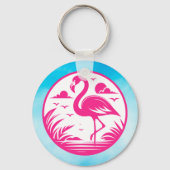 Roze Flamingo Zomer Cirkel Ontwerp-68730 Sleutelhanger (Achterkant)