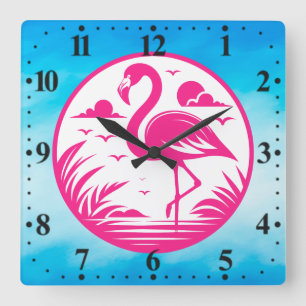 Roze Flamingo Zomer Cirkel Ontwerp-68730 Vierkante Klok