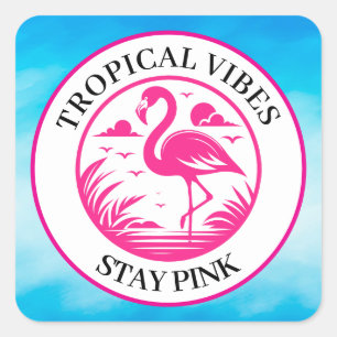 Roze Flamingo Zomer Cirkel Ontwerp-68730 Vierkante Sticker