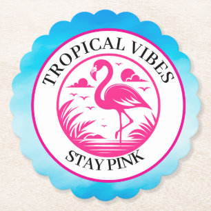Roze Flamingo Zomer Cirkel Ontwerp- Kartonnen Onderzetters