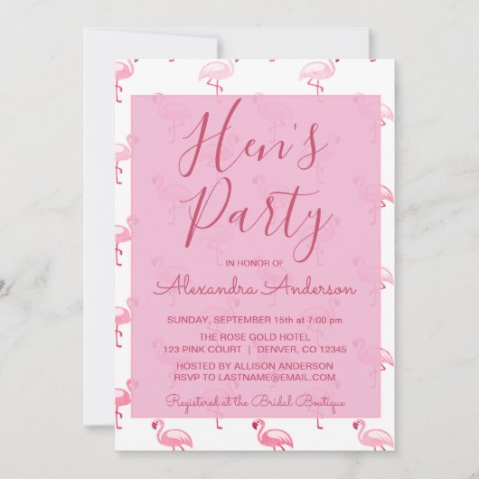 Roze Flamingo Zomer Hen's Party Kaart (Voorkant)
