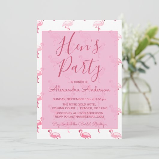 Roze Flamingo Zomer Hen's Party Kaart (Staand voorkant)