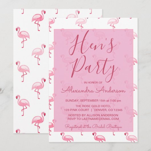 Roze Flamingo Zomer Hen's Party Kaart (Voorkant / Achterkant)