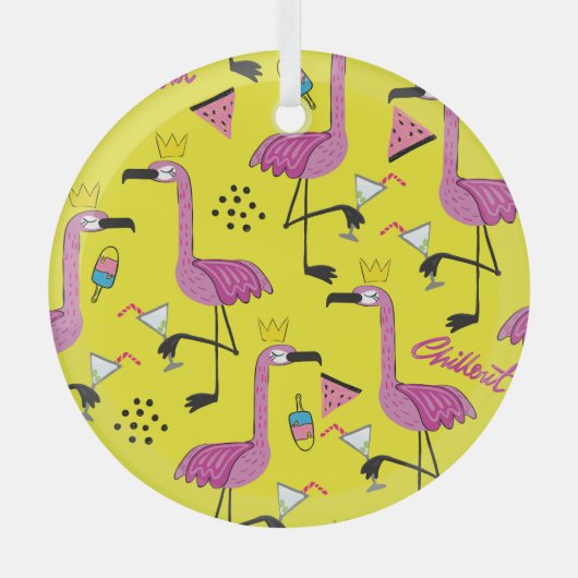 Roze Flamingo: Zomer Mode Patroon Glas Ornament (Voorkant)