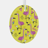 Roze Flamingo: Zomer Mode Patroon Glas Ornament (Voorkant Rechts)