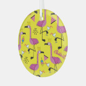 Roze Flamingo: Zomer Mode Patroon Glas Ornament (Voorkant links)
