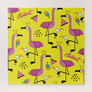 Roze Flamingo: Zomer Mode Patroon Legpuzzel