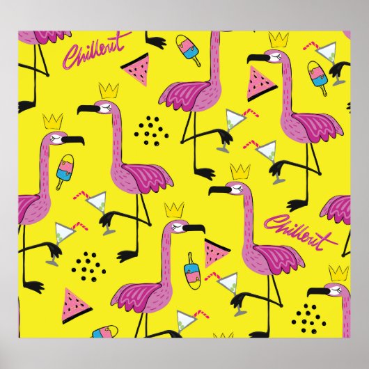 Roze Flamingo: Zomer Mode Patroon Poster (Voorkant)