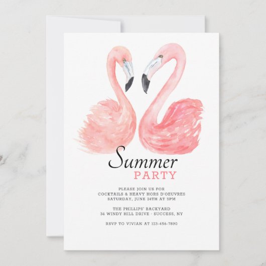 Roze Flamingo Zomer Party Uitnodiging (Voorkant)