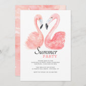 Roze Flamingo Zomer Party Uitnodiging (Voorkant / Achterkant)