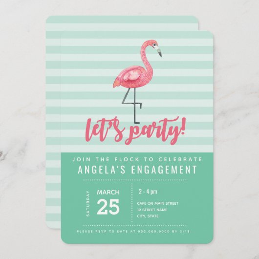 Roze Flamingo Zomer Party Uitnodiging (Voorkant / Achterkant)