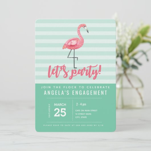 Roze Flamingo Zomer Party Uitnodiging (Staand voorkant)