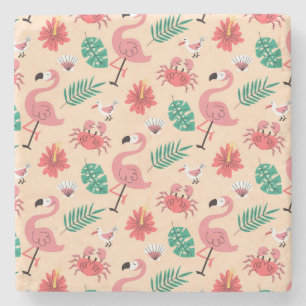 Roze Flamingo Zomer Tropisch Patroon Stenen Onderzetter