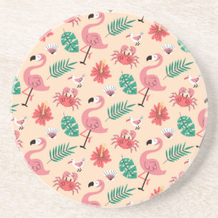 Roze Flamingo Zomer Tropisch Patroon Zandsteen Onderzetter