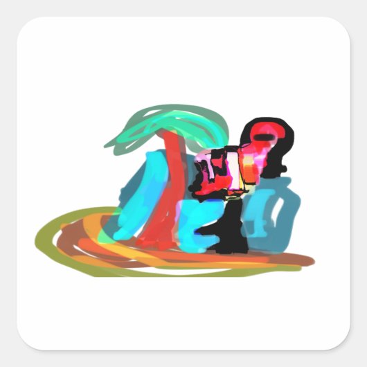 Roze flamingo zomer vierkante sticker (Voorkant)