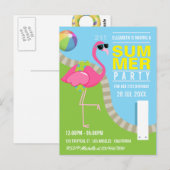 Roze Flamingo Zomer Zwembad Verjaardagsfeestje Briefkaart (Voorkant / Achterkant)